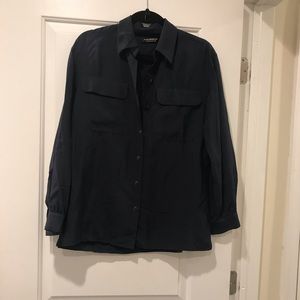 Navy 100% Silk Button Down Top Liz Claiborne